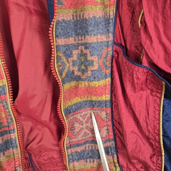Vintage‎ Westside Connection 90s Aztec Burgundy Blue Windbreaker Long Sleeve - Picture 14 of 17